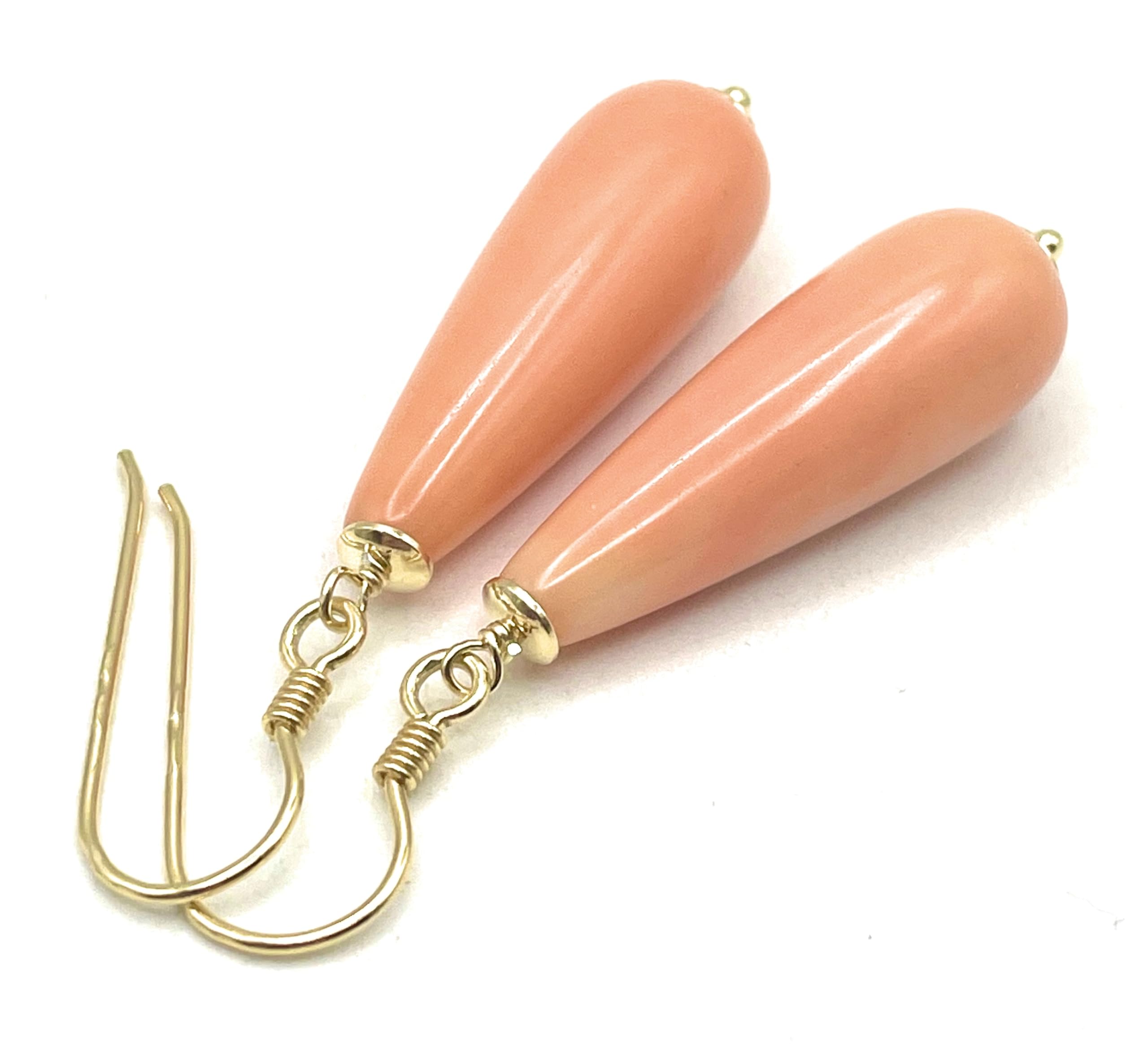 Orecchini con Gocce Rosa Corallo, Pendenti in Gold Filled 18 K, Gioielli Fatti a Mano, Bijoux Estate