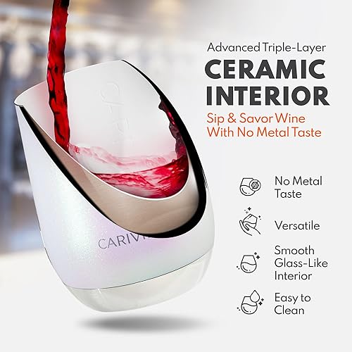 Miniatura 3 de 12 oz Luxury Stemless Wine Tumbler, Ceramic Interior, Stainless Steel Vacuum Insulated Wine Glass Cup with Lid, Cork Base, Premium Finish, Cold or