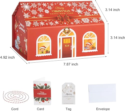 Miniatura 4 de NOVELTYBOXUSA Cajas de regalo de Navidad de 7.9 x 5 x 5 pulgadas, caja de regalo de Navidad en forma de casa con tapa de cierre magnético, cajas de