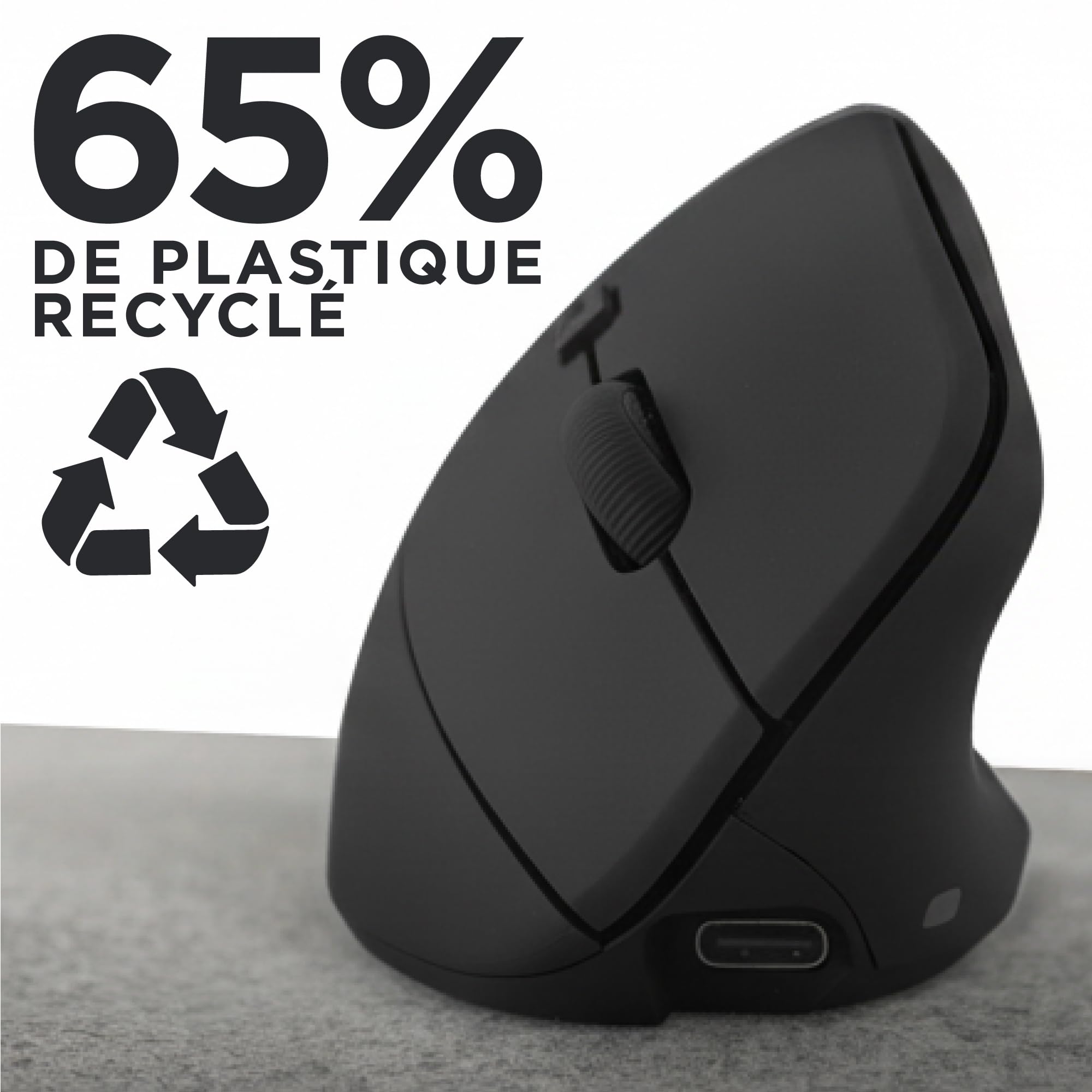 T'nB - Ergo Light Souris Ergonomique sans Fil Verticale, Double Connexion Bluetooth Et Dongle 2,4 Ghz, Ultra Légère, Rechargeable, 6 Boutons, DPI Réglable - Noir