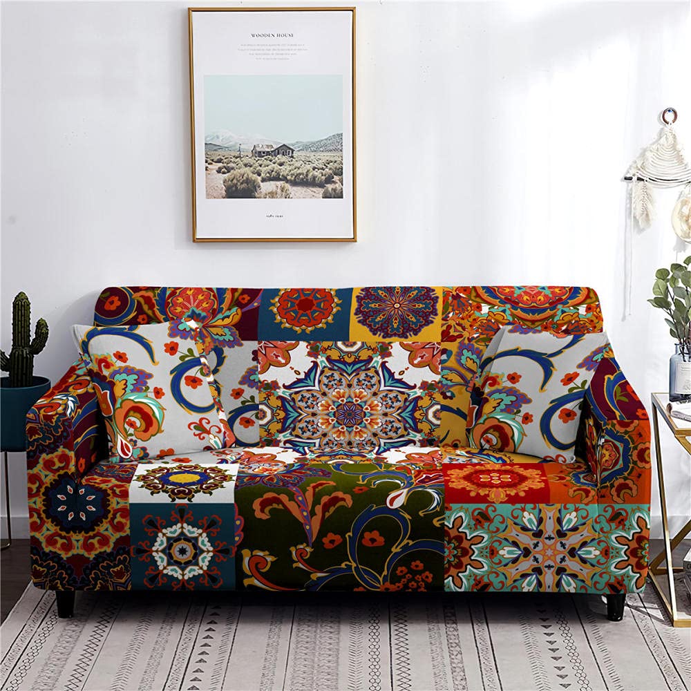 Sofabezug Retro Bunt Sofahusse Stretch Elasthan Couch überzug Abnehmbare Waschbar Sofa überzug Anti Rutsch Couchbezug Moderne Couchbezug Universal Sofaüberwurf 1 Sitzer 3 Sitzer