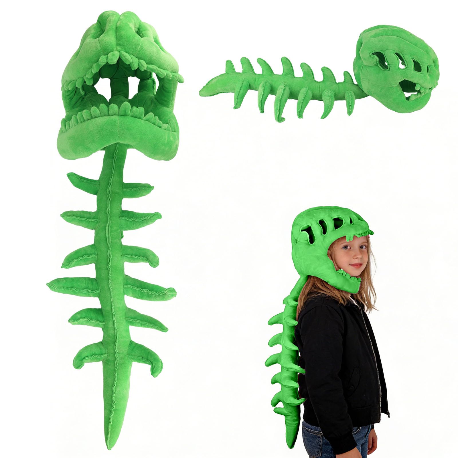 Mikovivi Disfraz Esqueleto Dinosaurio 3D para Niños, Realista Traje Peluche Hueso Spinosaurus en 3D con Extensión Columna Vertebral para Halloween y Accesorios Cosplay Fiestas Temáticas