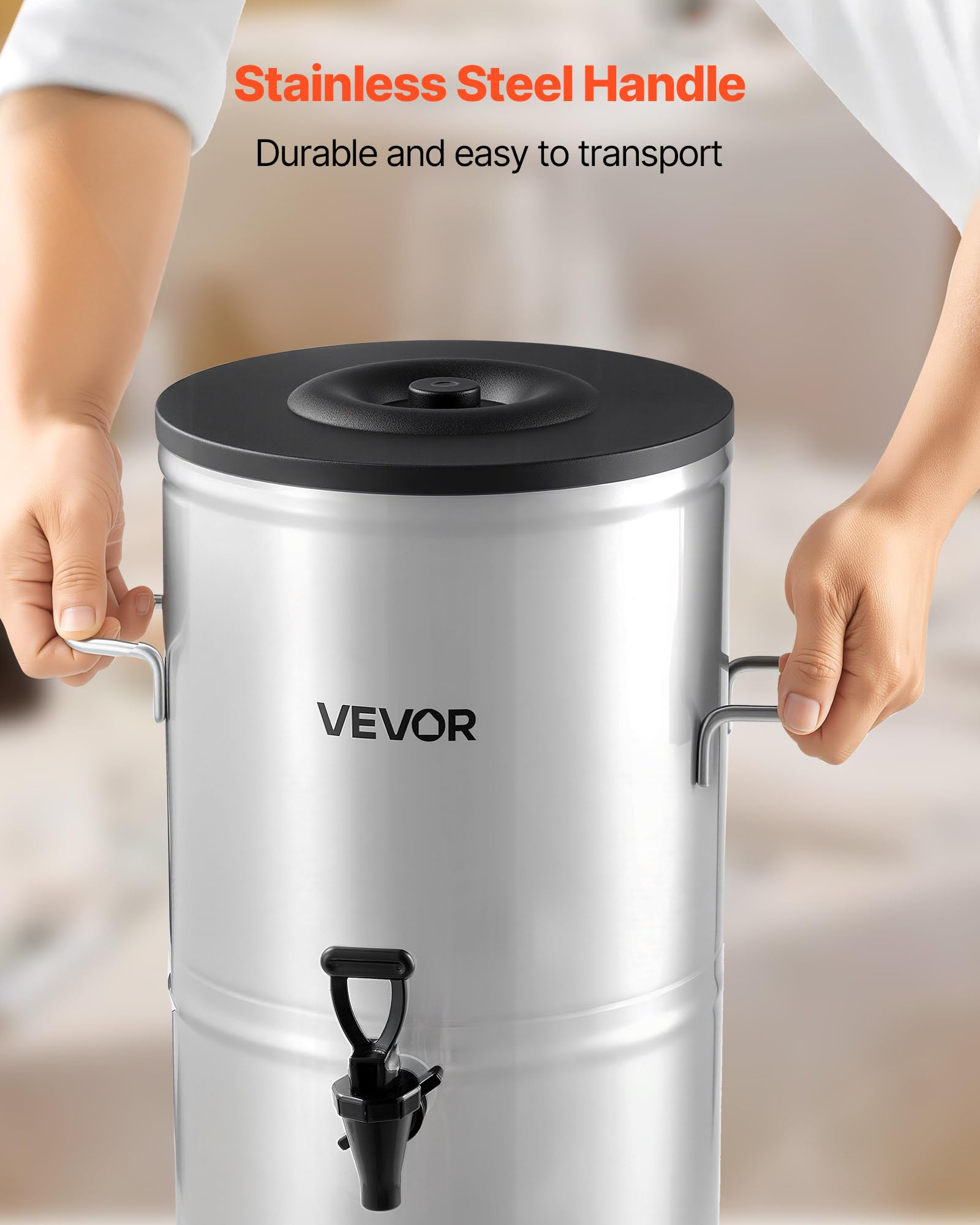 VEVOR Distributore di Tè Freddo da 15 L Distributore di Bevande Isolato in Acciaio Inox 304 con Rubinetto e Maniglia, per Bevande Calde e Fredde, per Caffè e Acqua in Bar e Ristoranti