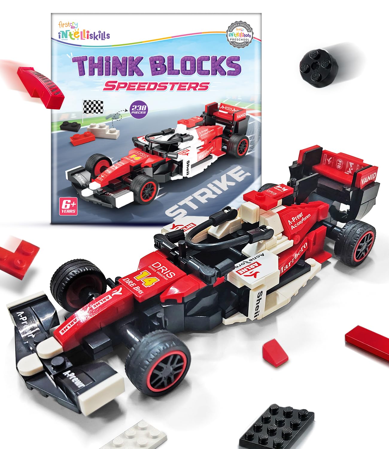 Intelliskills Think Blocks: Speedsters-Bolt 226 Pieces Set, Premium Race Car Model Building Kit for Kids, STEM Construction Set for Toddlers, Assemble&Play Game, Learning&Activity Gifting Toy (Strike)-image-11