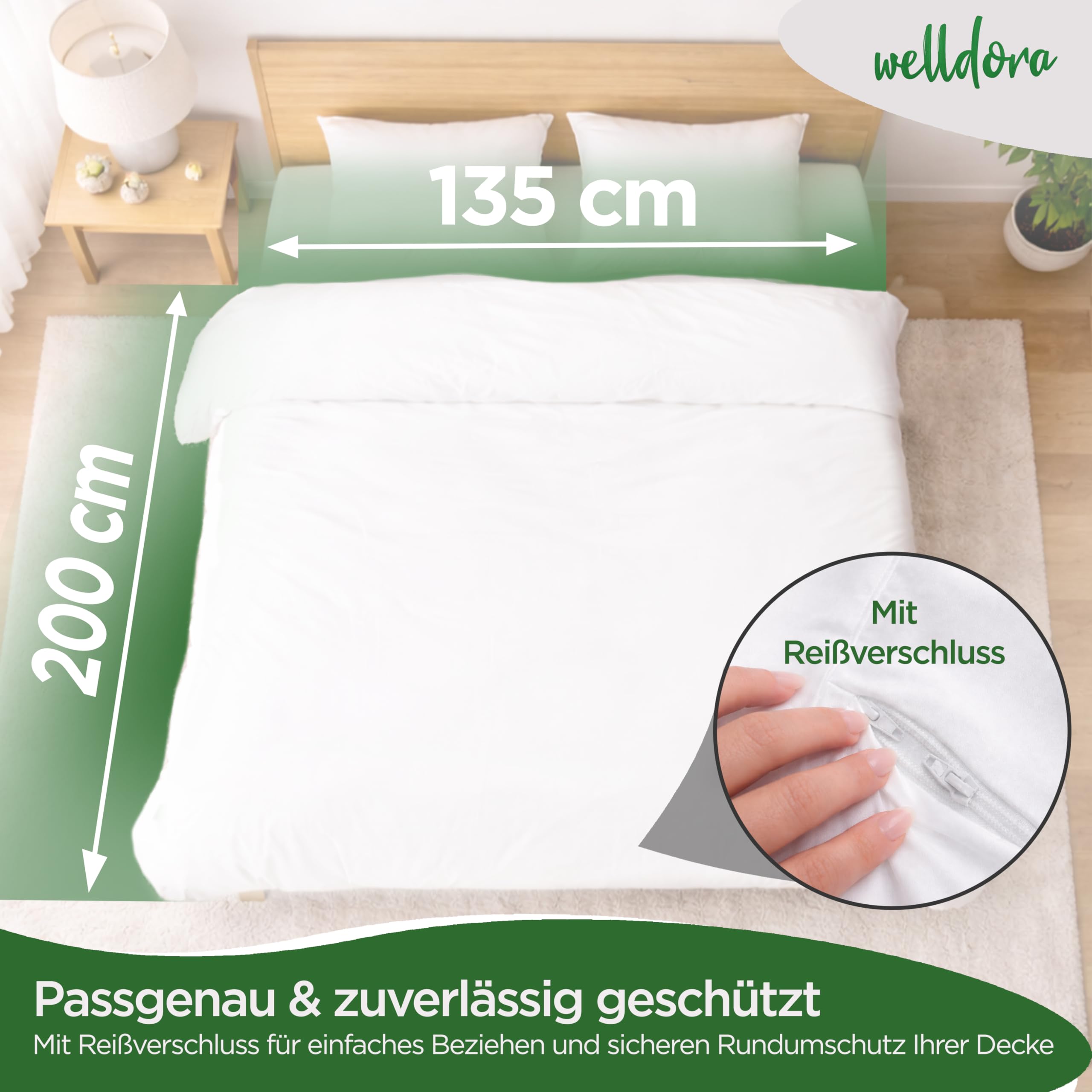 Welldora ǀ Milbenbezug Bettdecke 135x200 ǀ Allergiker Deckenbezug fachärztlich getestet ǀ Premium Encasing gegen Milben & Bettwanzen ǀ Allergiker Bettwäsche Decke 135x200