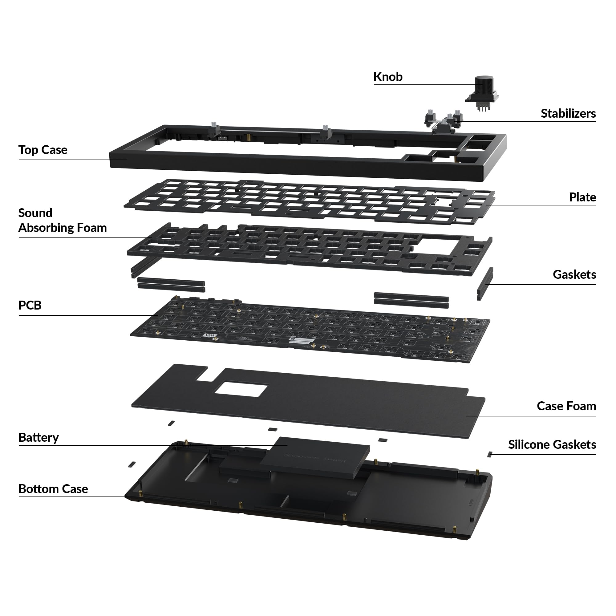 Keychron Q2 Pro - Kit tastiera meccanica 65% ISO Layout, USB-C/Bluetooth, programmabile QMK/Via, corpo in alluminio, kit barebone gioco da montare per switch 3/5 pin, Win/Mac-Nero