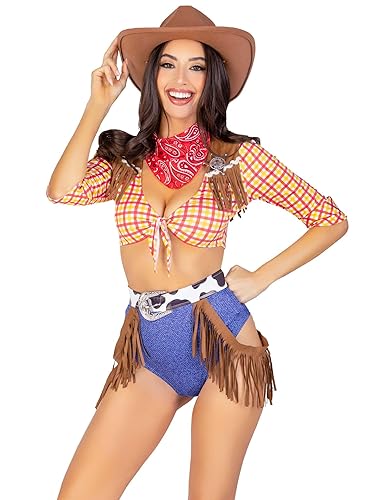LEG AVENUE 5 Pc Playful Cowboy Halloween Costume avec Bandana Rouge Femmes Costumes - M - Multicolore