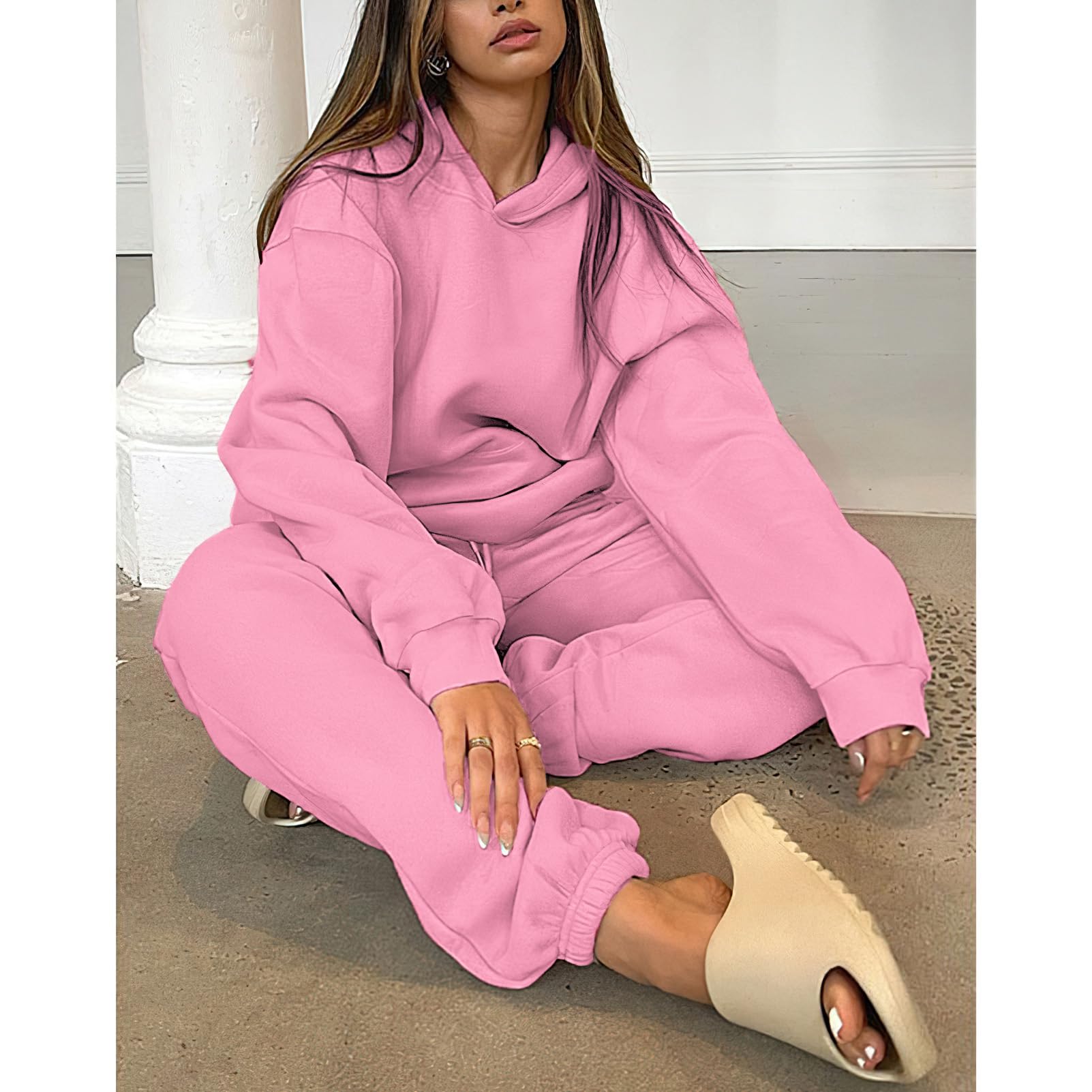 amropi Tuta da Donna Vello Foderato Pullover Felpa con Cappuccio e Pantaloni Jogging Tute