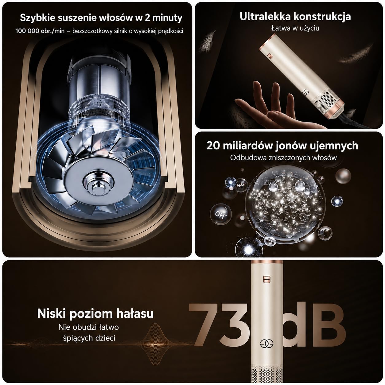 Golden Goods Airstyler Lokówka 5 w 1 - Szczotka do loków - Wielofunkcyjna suszarka do włosów z 5 nasadkami - Prostownica 1000 W - edycja sandstone