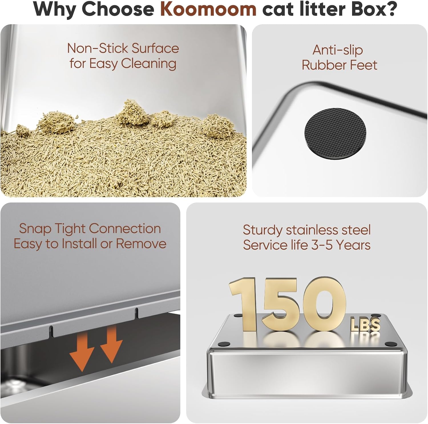 Extra Large Stainless Steel Litter Box with Lid, XXXL XXL Metal Litter Box for Big Cats & Kitty, 28”L x 20”W x 12”H Enclosed Cat Litter Boxes, Never Absorbs Odors, Anti-Urine Leakage, Easy Cleaning
