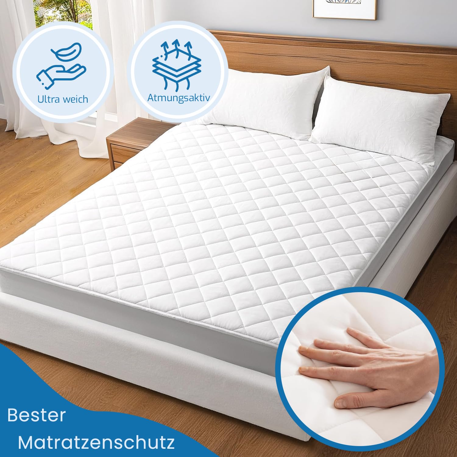 Livessa Gesteppte 200x220 Matratzenauflage wasserdicht, Weicher Mikrofaser-Matratzenbezug, Wasserdichter Matratzenschoner, Gesteppter Matratzenschoner dehnbar bis zu 30 cm (Weiß)