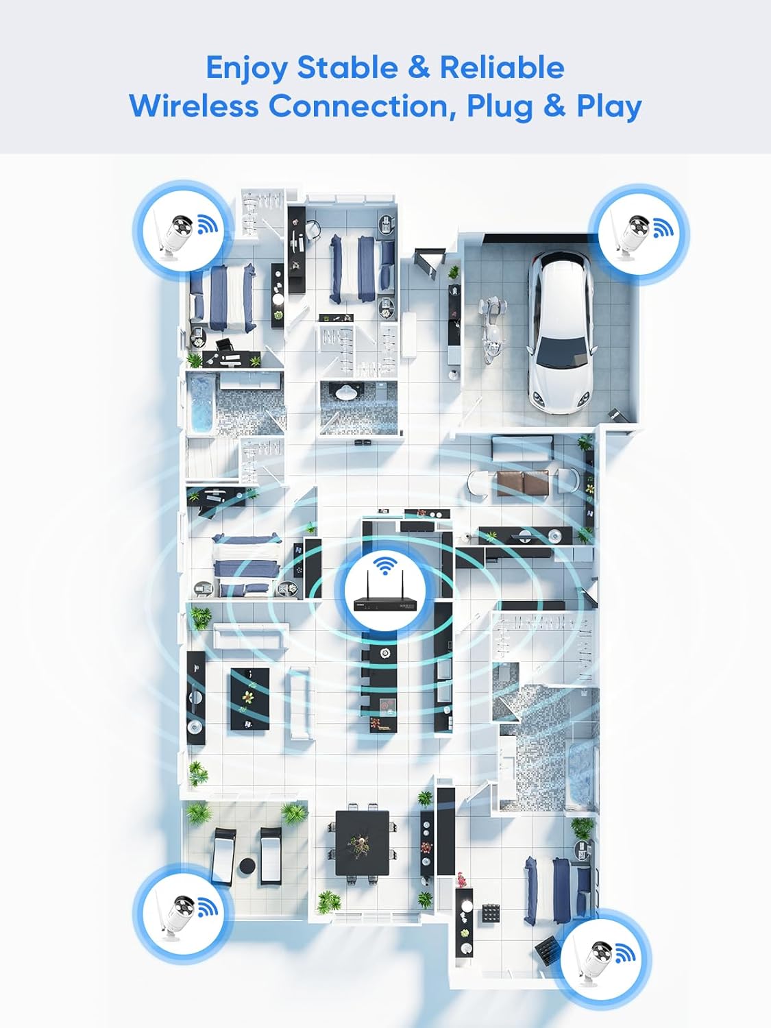 SANNCE 16CH 8MP NVR Wireless Security Camera System with 4 * 8MP Waterproof Surveillance IP Cameras,Dual-Band WiFi, H.264+ Video Coding, IP66 Outdoor Camera,Night Vision.