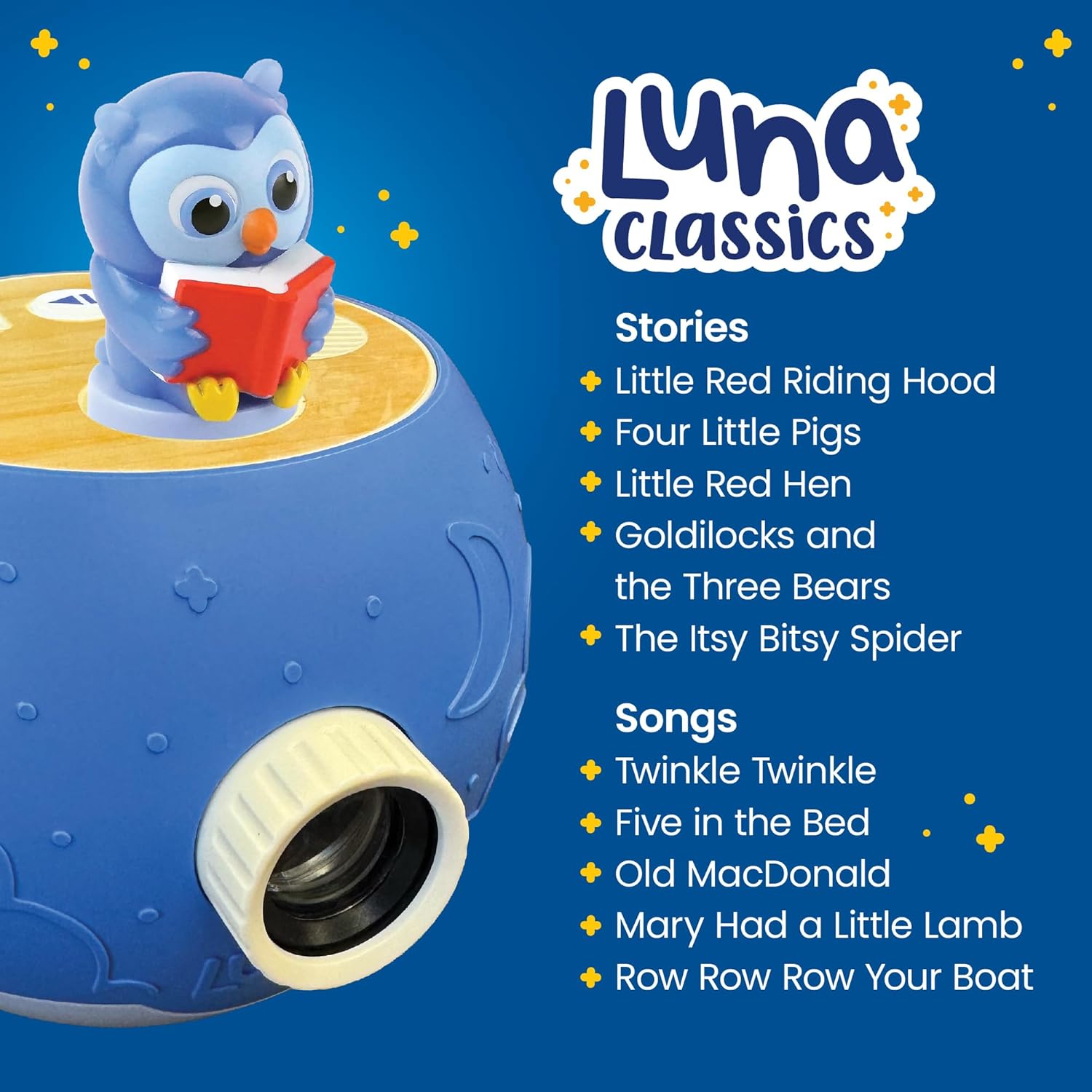 Kids Book Projector - 5 Read-Aloud Stories, 5 Songs, Night Light & Soothing Dream Music | Children Ages 3+ Storytime Projector for Kids & Toddlers | Educational Toys, Owl