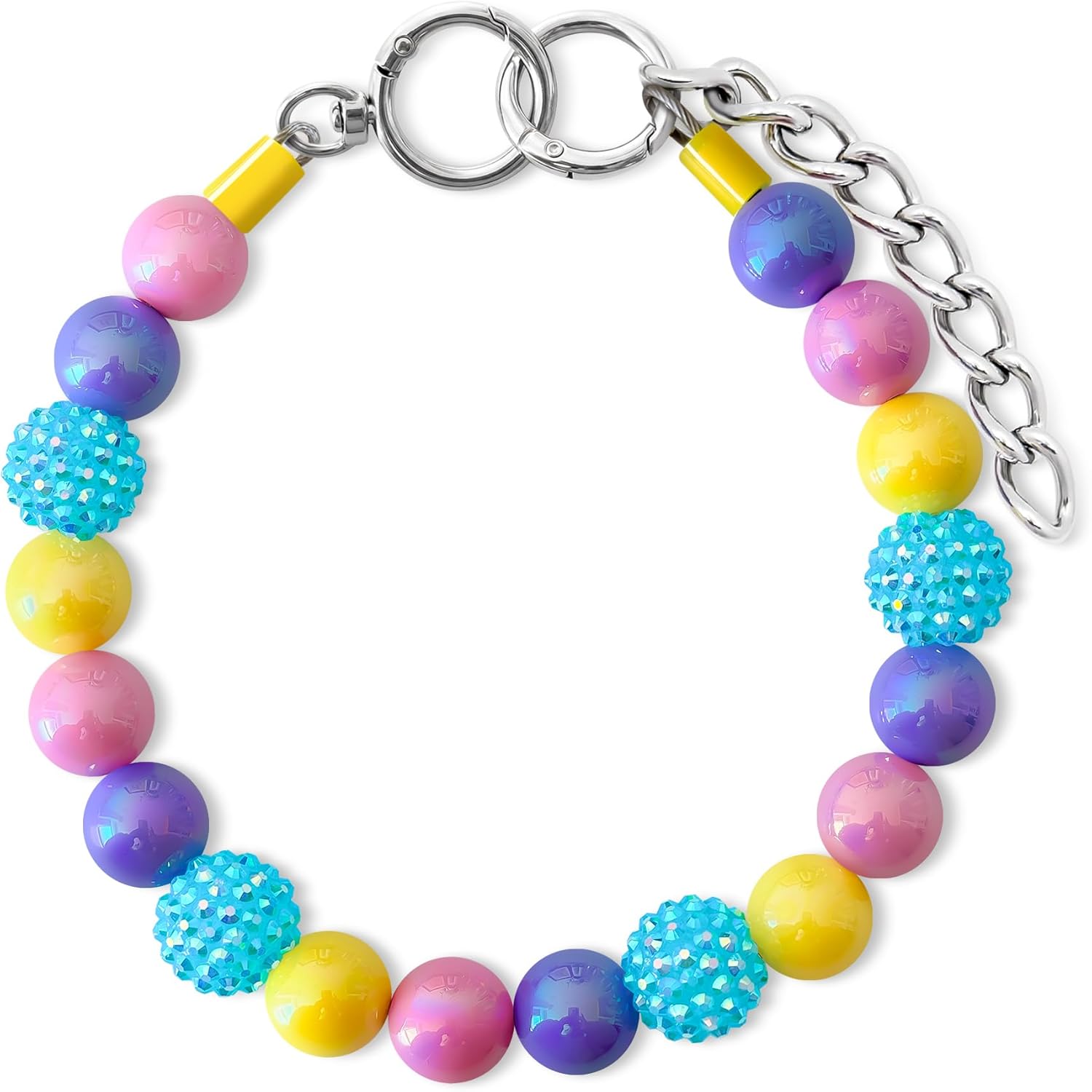 Beaded Dog Necklace Collar, Adjustable Jewelry-Inspired Design with Sparkle Beads (Iridescent Pastels, Medium)