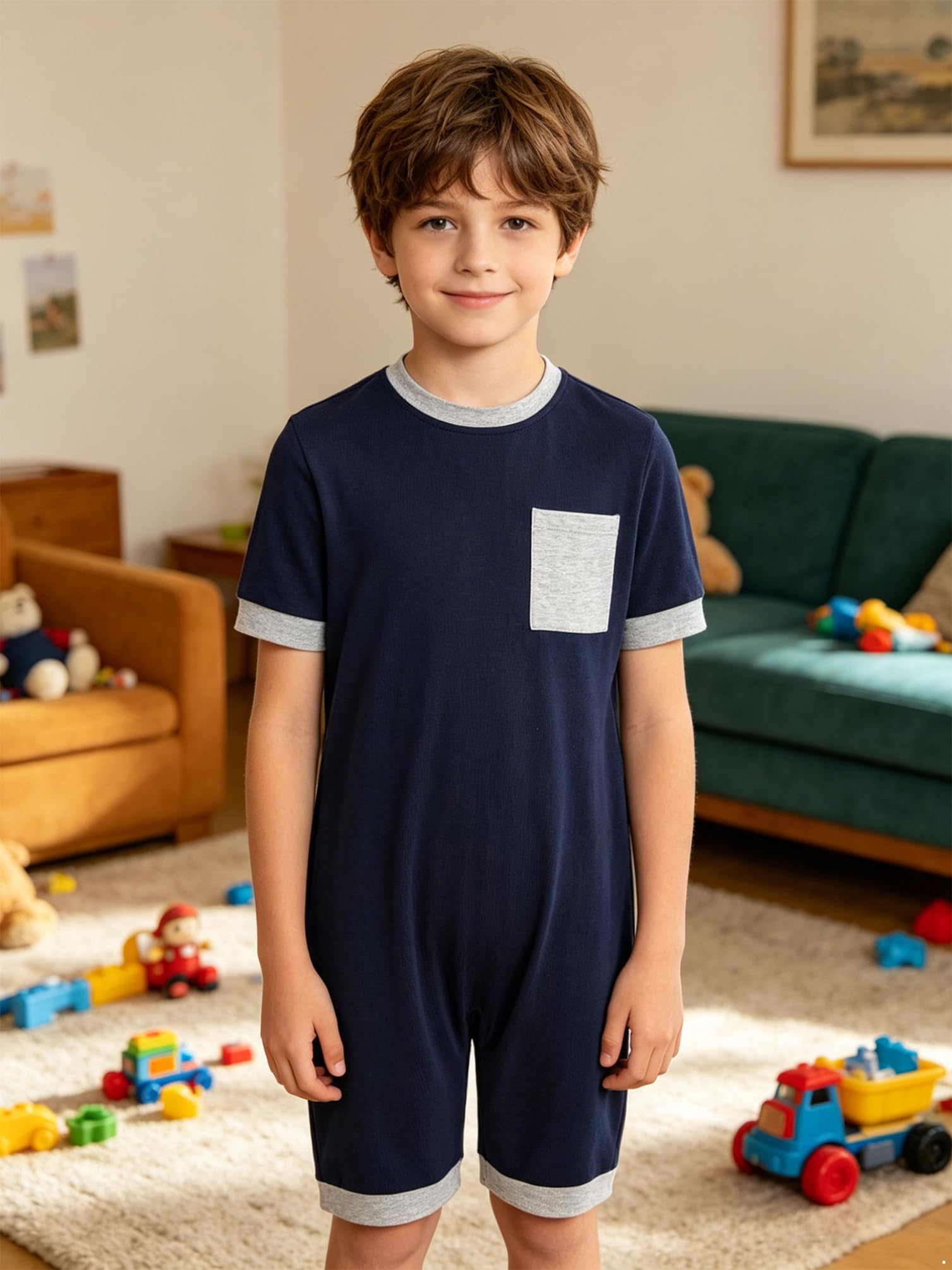 inhzoy 3 Pezzi Tutine Pagliaccetto Bambini Ragazzi Abbigliamento Adattivo per Esigenze Speciali Romper Pigiama Manica Corta Jumpsuit Bodysuit Romper Sportswear