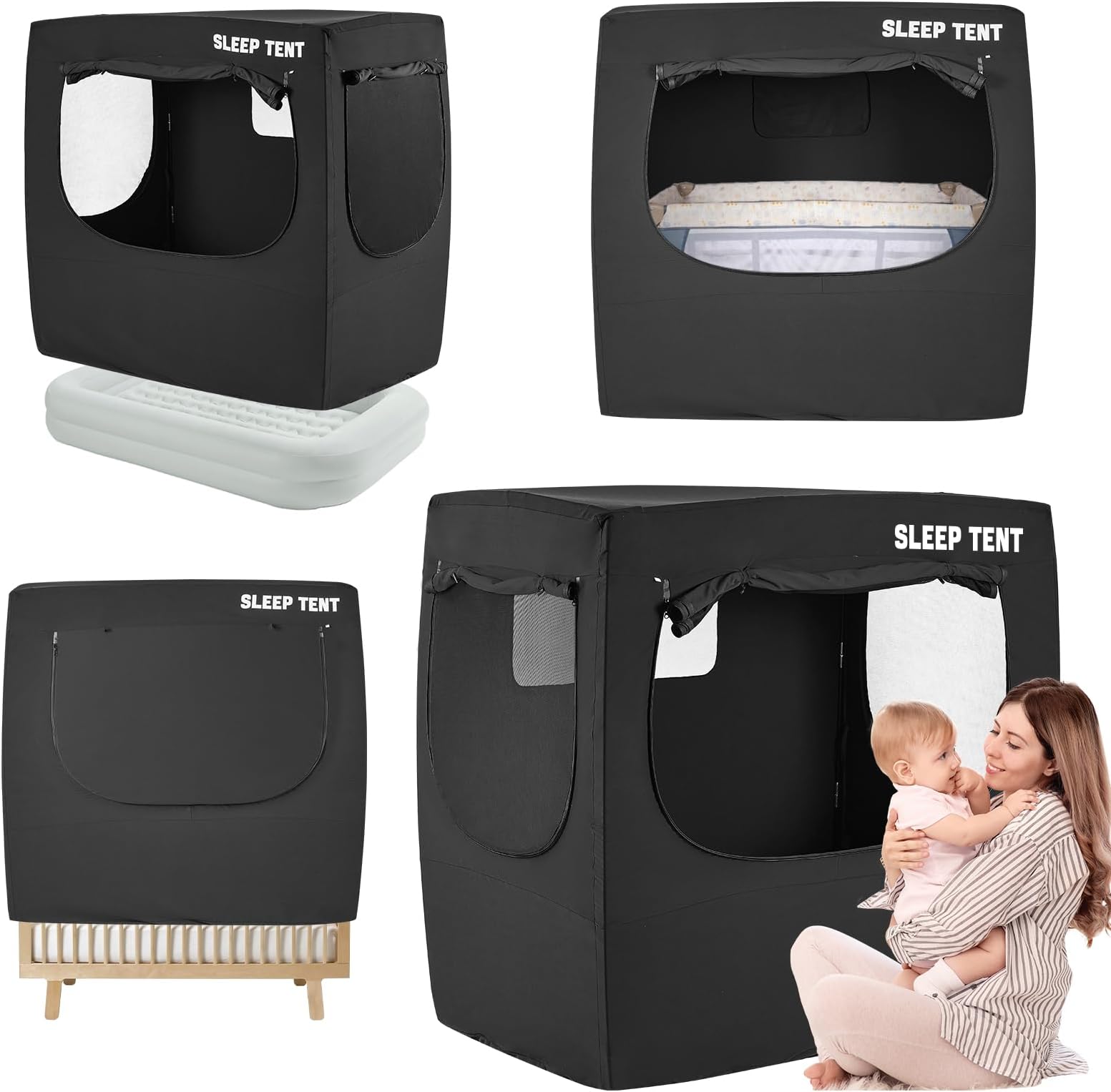 BORNA Pack N Play Blackout Cover for Littles, Baby Sleep Pod, Full Size Crib Blackout Cover Blocks 90%+ Light, Breathable Baby Sleep Tent, Lightweight and Portable Crib Night Cover for Travel