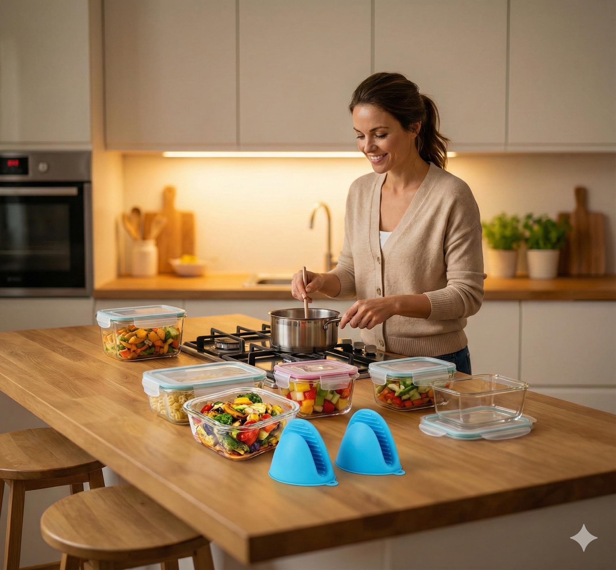 Frischhaltedosen aus Glas mit Schnappverschluss, luftdicht und auslaufsicher, 2 Ofen-Silikon-Handschuhe, sicher für Spülmaschine, Ofen, Mikrowelle, Gefrierschrank, BPA-frei, 20 Stück