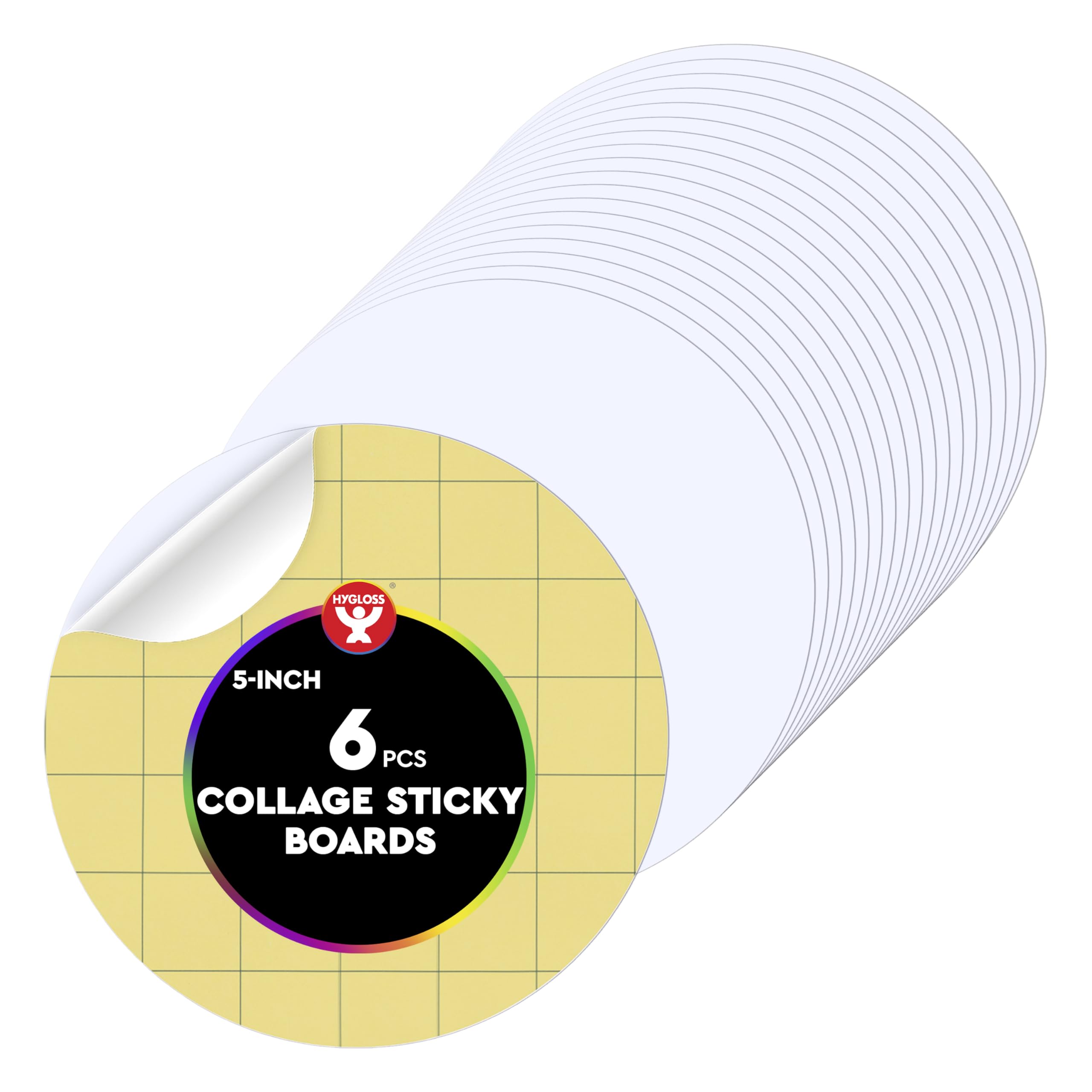 Hygloss Sticky Circle Craft Boards - 6 Pack 5-Inch Self Stick Collage Boards for Kids - Peel &amp; Stick Mounting Boards for Art Projects, School Crafts, Classrooms, and DIY Displays