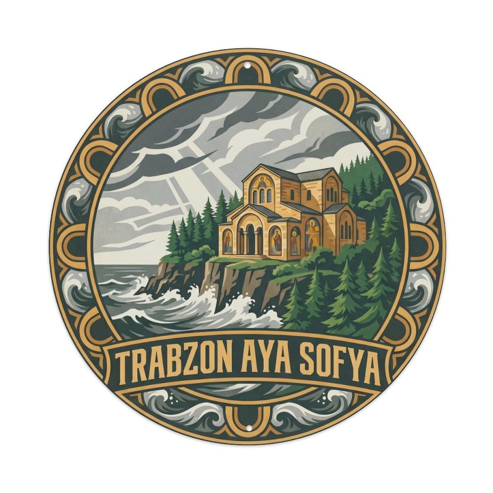 Trabzon Hagia Sophia Turkish Sacred Landmark Bold Color Metal Tin Sign