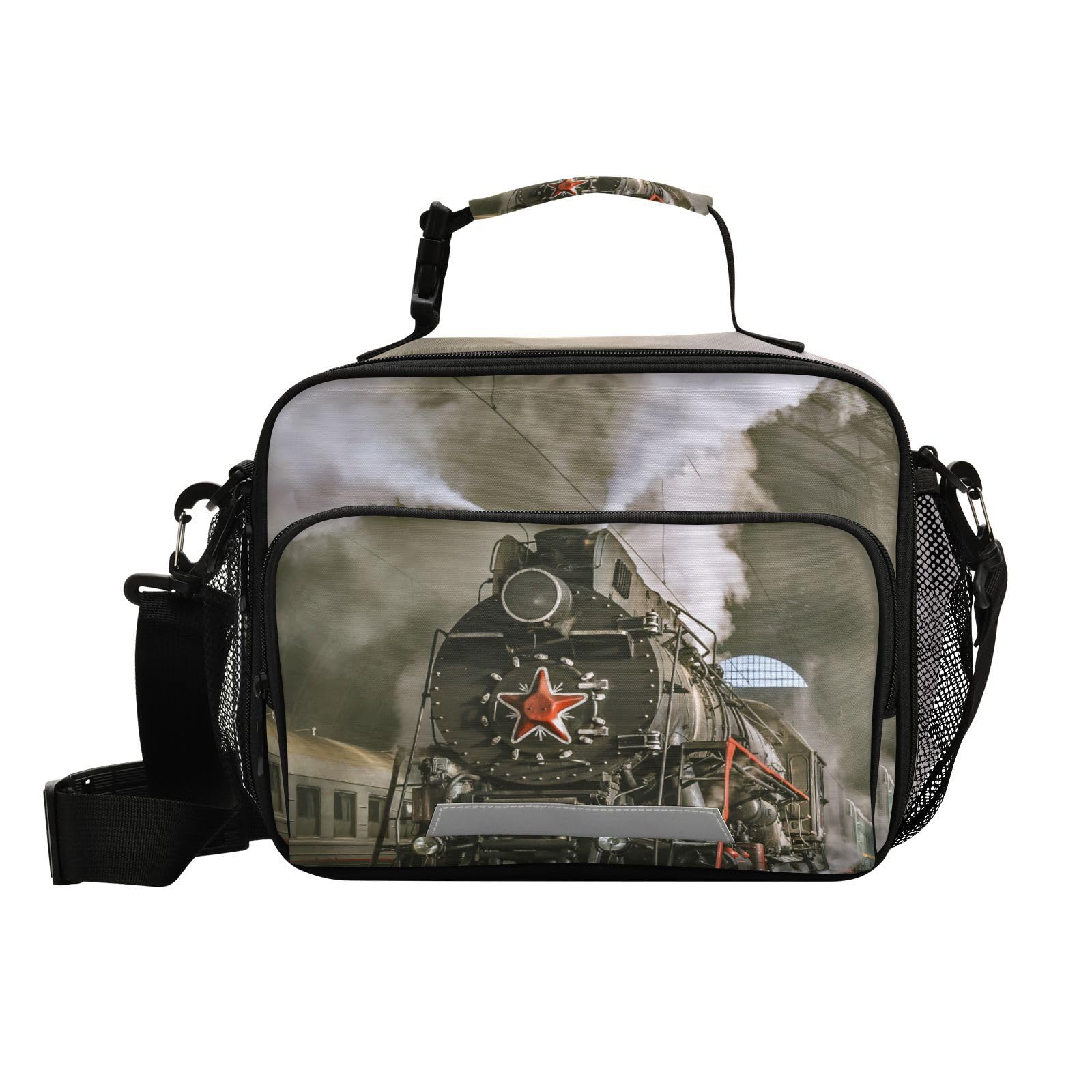 Yopersonalizes Lunch Bag for Kids Boys Girls Teens, Retro Train Insulated Lunch Box Thermal Cooler Bag Adults Lunch Tote Bag for Women Men Work School