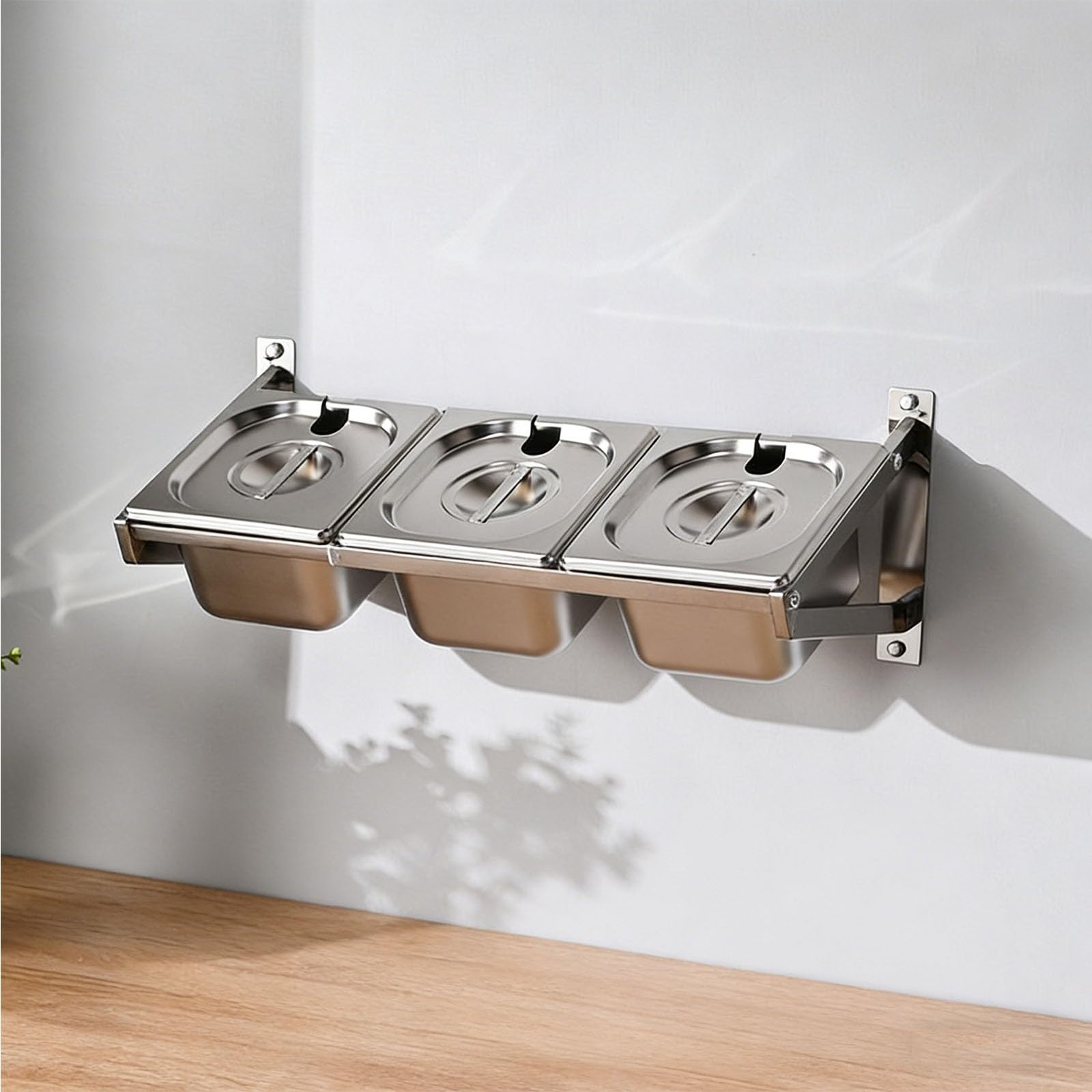 Stazione per pizza con coperchi, organizer per spezie da parete, in acciaio inox, estensibile, per cucina, ristorante, buffet, negozio di tè al latte