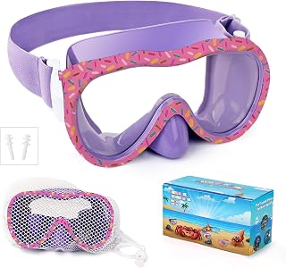 Kids Swim Goggles, Anti-Leak Snork Mask with Nose Cover & Elastic Fabric Strap, UV Protection Swimming Goggles for Kids Boys Girls