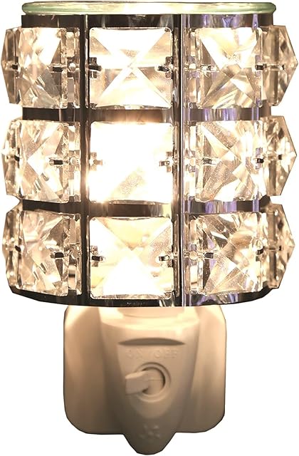 Plug-In Metal and Crystal Clear Electric Lamp Night Light Wax Melt Oil Burner With Extra spare Bulb & glass plate
