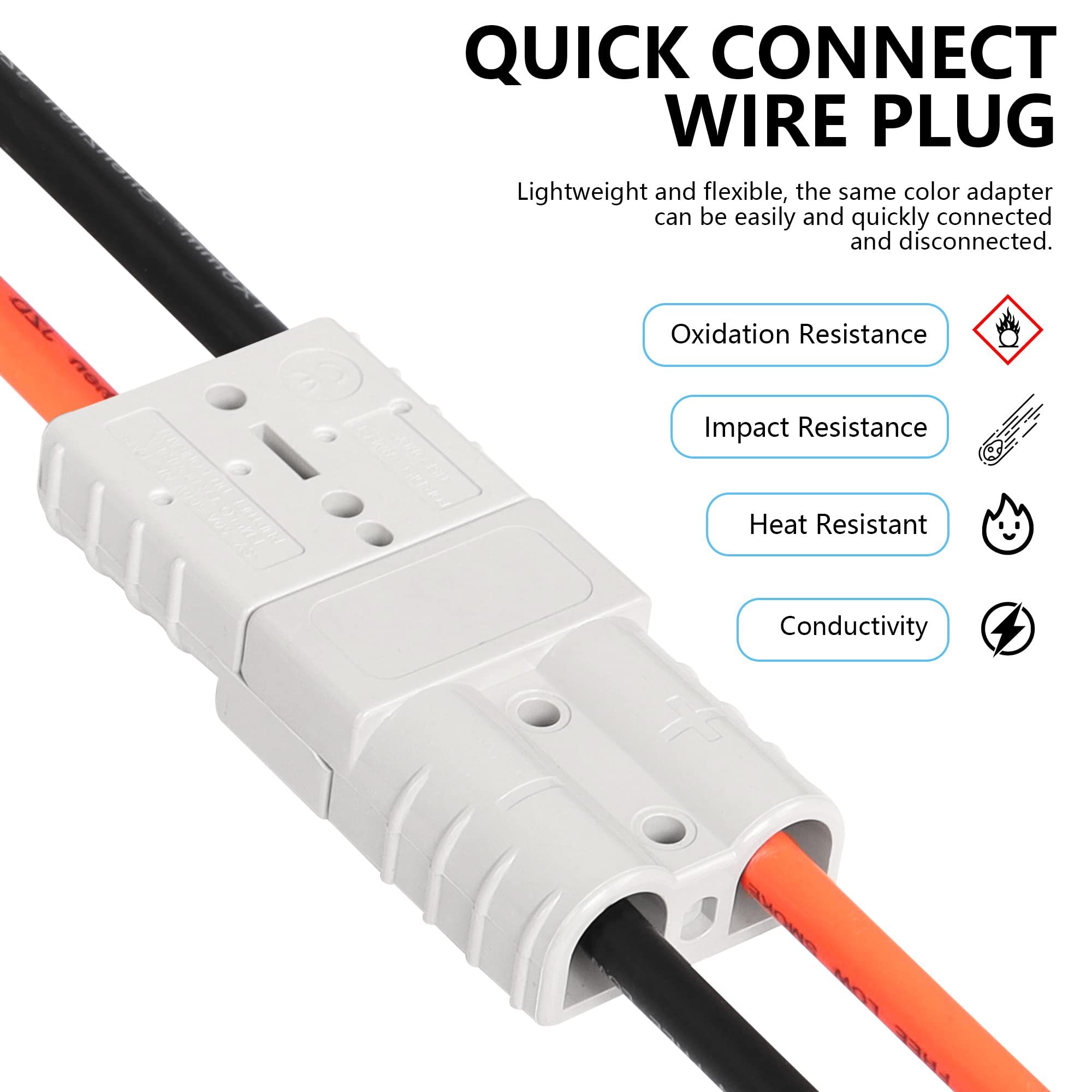 CERRXIAN 10AWG Conector de panel solar a 50A/600V Cable de conversión de conector de batería, Cable fotovoltaico certificado por TUV, Adecuado para paquete de batería solar, inversor y batería