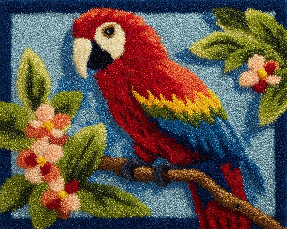 Kitquiver Animal DIY Latch Hook Rug Kits for Beginners Adults,Parrot On A Branch,Latch Hook Rug Kits Carpet Making Crafts DIY Craft Gifts 35X46In
