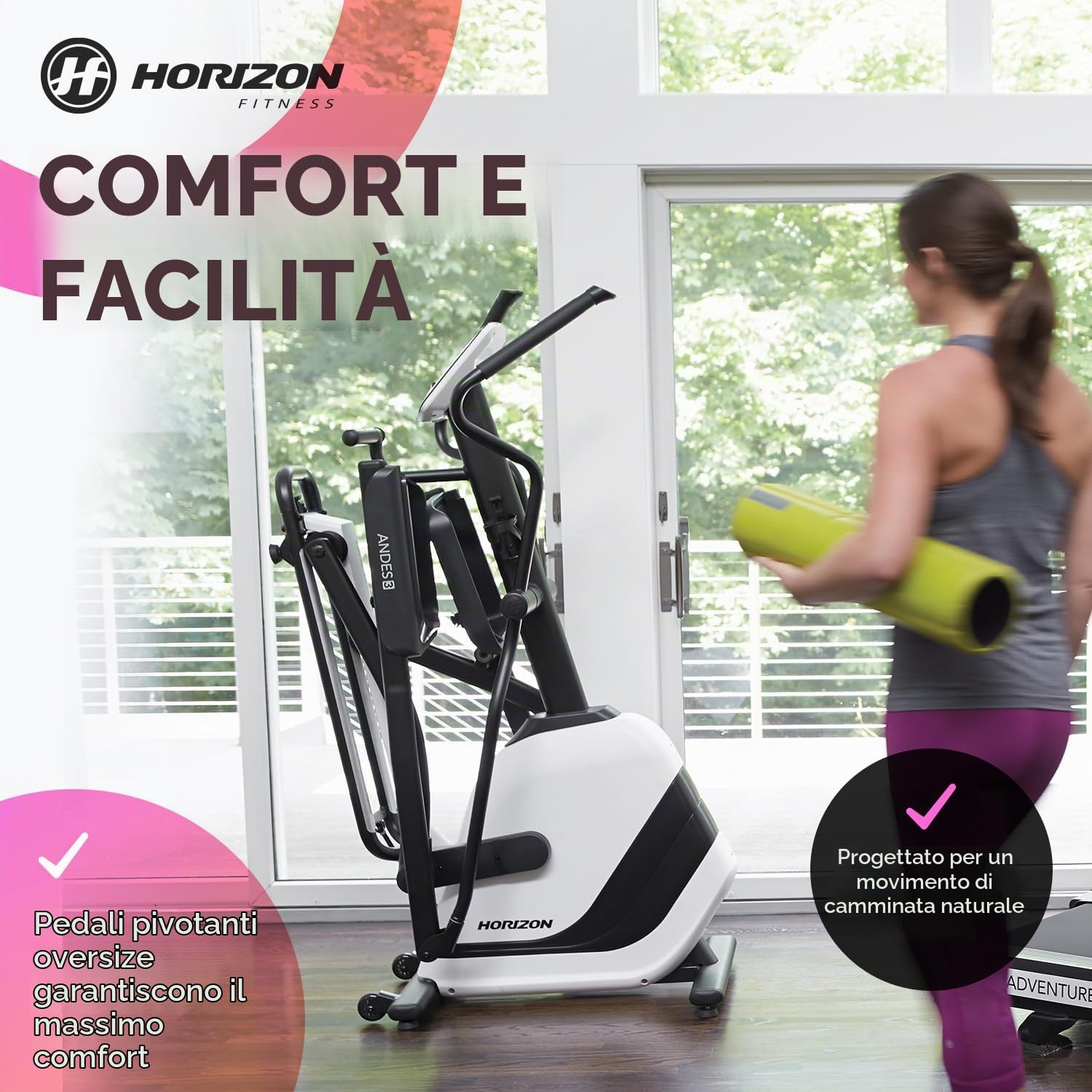 Horizon Fitness Elliptical Andes 3, Bianco/Nero, L x P x H in cm: 173 x 67 x 171 cm