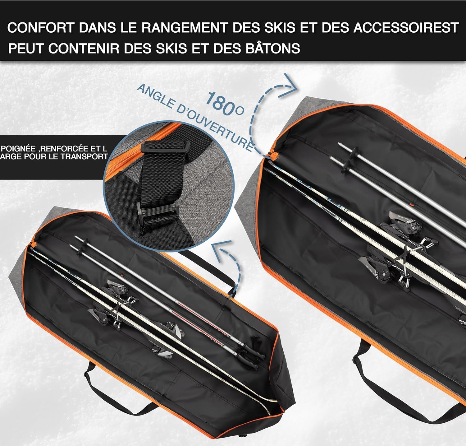 Housse de Ski imperméable pour 1 Paire de Skis - Sac de Ski Alpin Compact et Léger