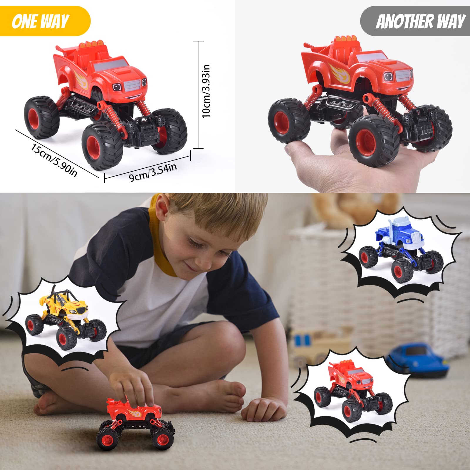 SZJYMY Big -Foot Monster Truck Toy Blaze and The Monster Machines Trucks Neon Wheels 3-Pack of Diecast Vehicles for Ages 3+ Years - Image 4