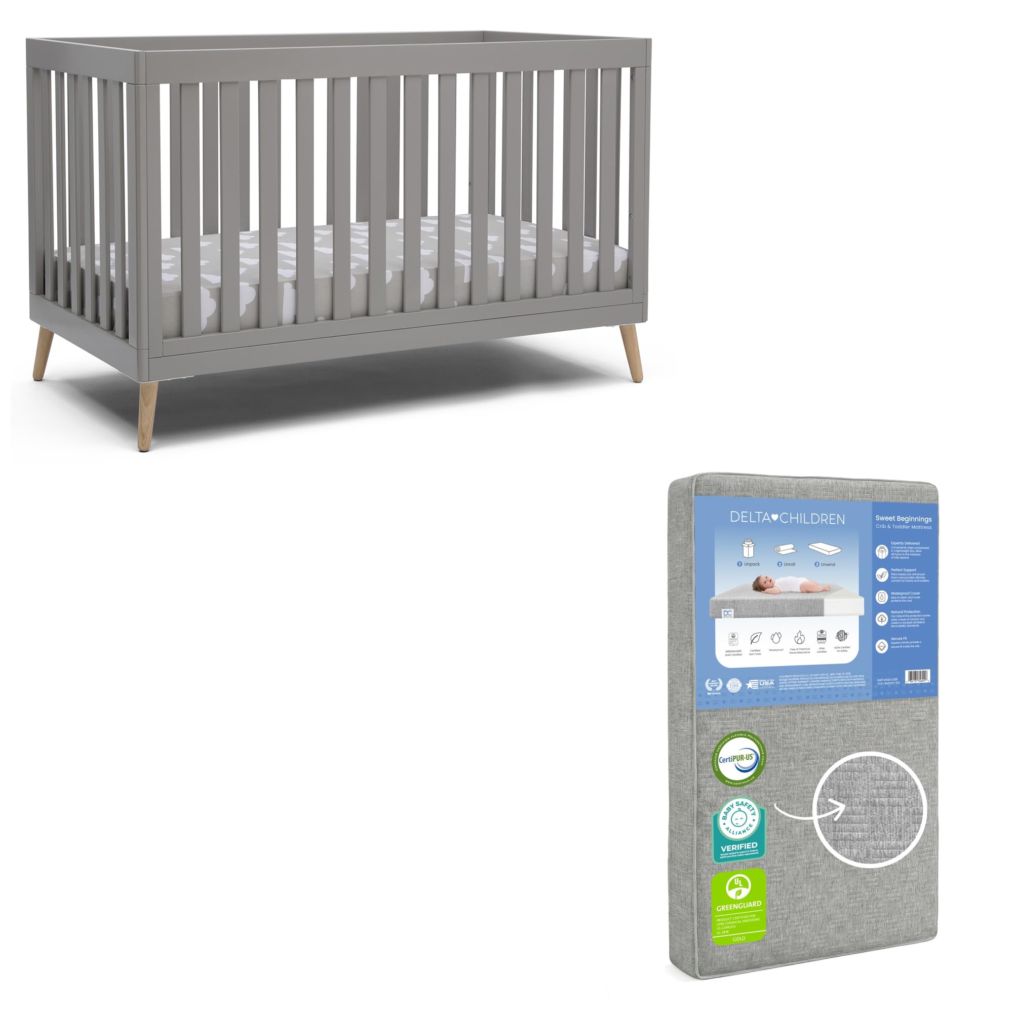 Delta Children Essex 4-in-1 Baby Crib &amp; Mattress, Grey/Natural