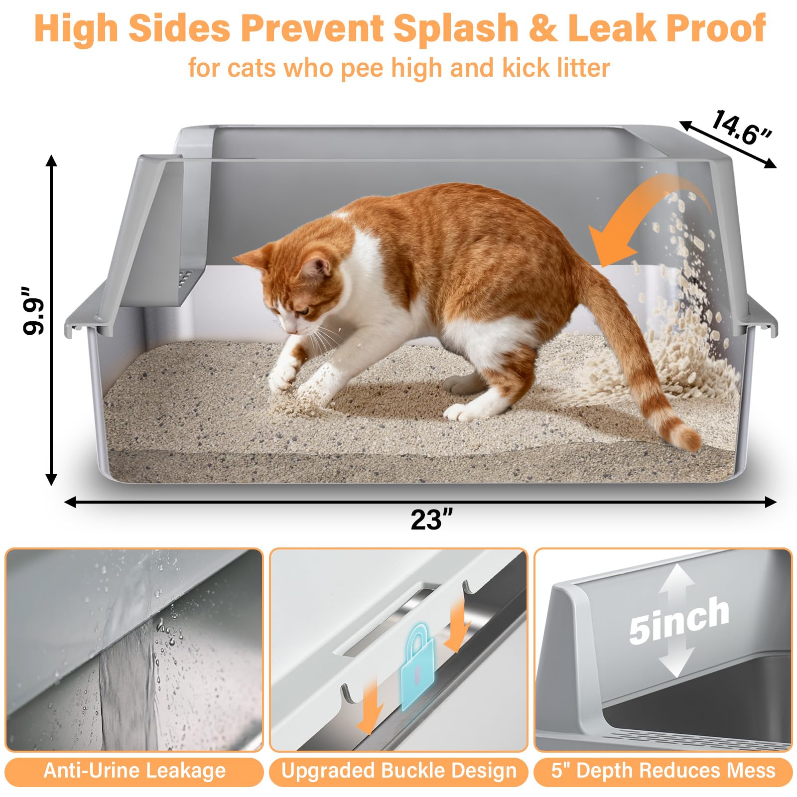 2PACK Stainless Steel Litter Box, XL Cat Litter Box with Lid for Big Cat, Extra Large Metal Litter Boxes with High Side, Non-Stick, Odor-Resistant, Anti-Urine Leakage, Includes Mat & Scoop - image 2