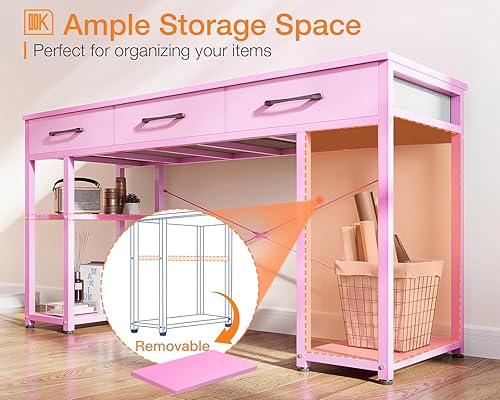 Miniatura 5 de ODK Escritorio de tocador con cajones de tela y estantes de almacenamiento, tocador de maquillaje, escritorios de oficina en casa para dormitorio,