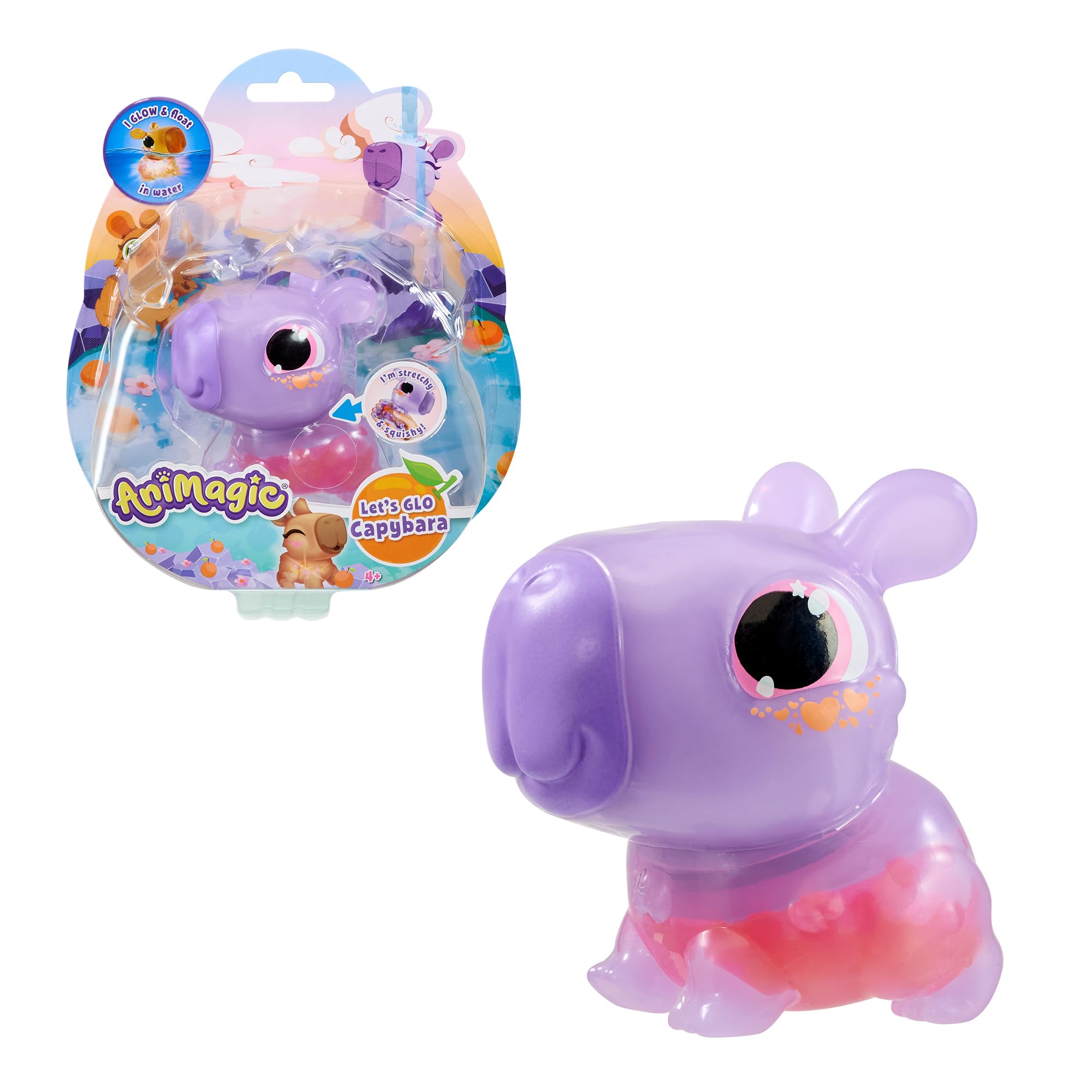 Bizak Animagic Capibara Interactive with Lights and Sounds, Soft and Soft Body with Mandarins, Stackable, Purple (64553921-2)