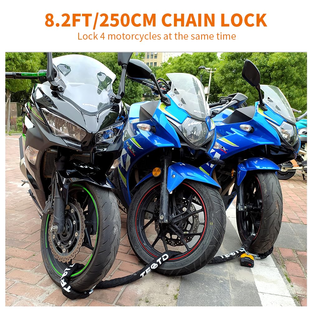 Motorrad-Kettenschloss, 250 cm lang, strapazierfähig, diebstahlsicher, 10 mm dicke Kette mit hellem Schloss, langlebiges Schloss mit 4 Schlüsseln für Container, Anhänger, ATV (5,7 kg)