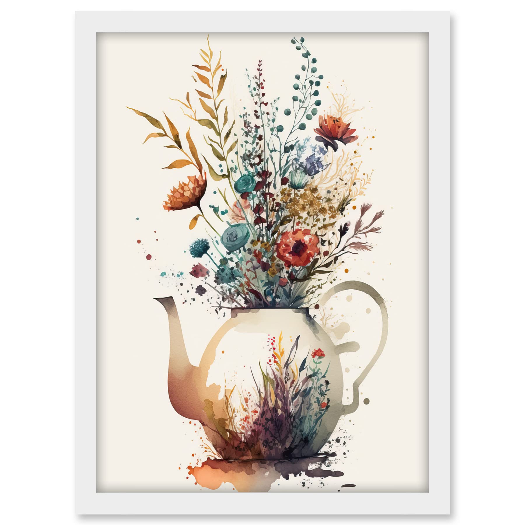 Artery8 Wildflower Bouquet Teapot Vase with Floral Design Artwork Framed A3 Wall Art Print
