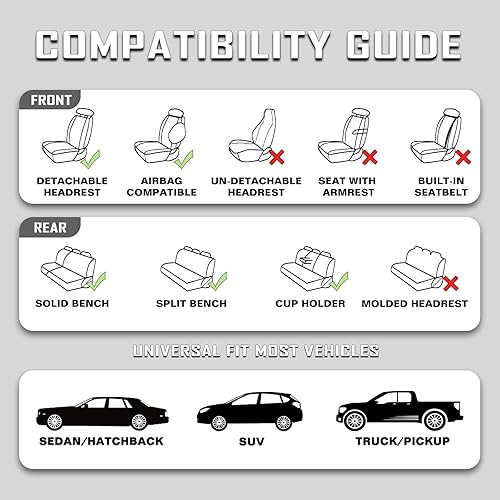 Miniatura 6 de GEEYONTEK Juego de 2 fundas de asiento delantero de automóvil, 2 cojines universales de lino para la parte delantera del automóvil, protectores de