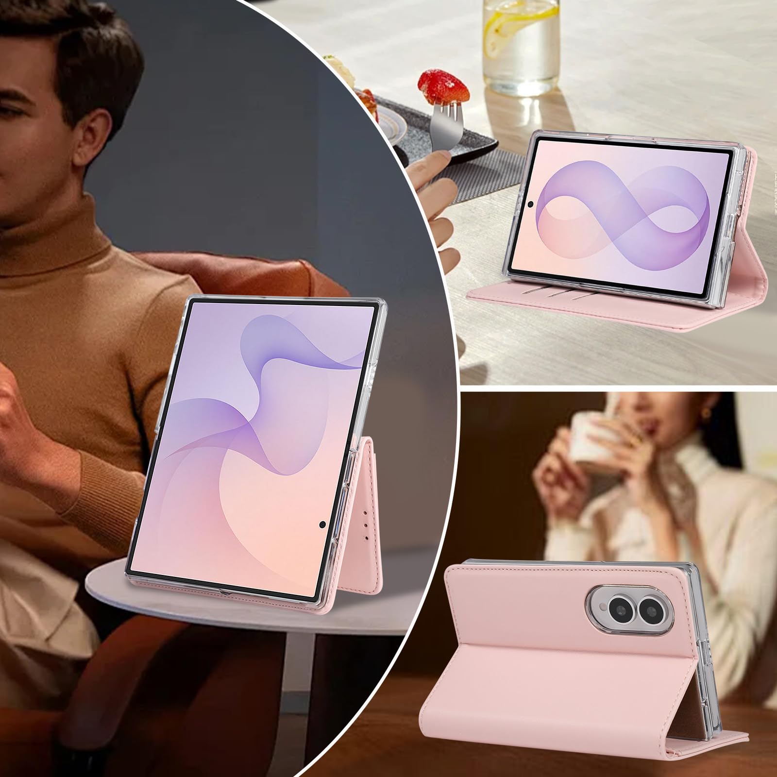 Custodia Portafoglio Per Samsung Galaxy Z Fold 8, Flip Libro Pelle Cover | Blocco RFID Pieghevole Funzione Supporto Protezione Completa Guscio,Bianca,Fold 8