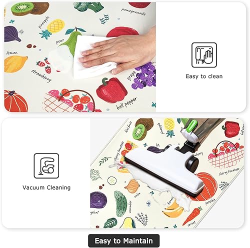 Miniatura 5 de Yinhua Juego de 2 alfombras de cocina de frutas, antifatiga, lavables, impermeables, antideslizantes, tapetes de cocina para primavera y verano,