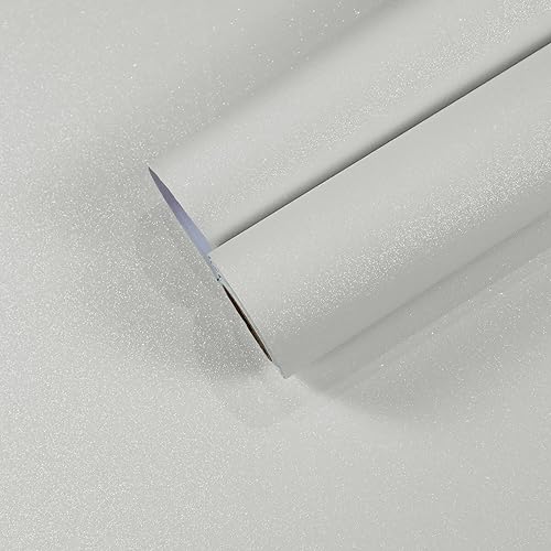 Papel tapiz blanco perlado con purpurina para dormitorio, papel tapiz blanco brillante con purpurina para despegar y pegar, papel de contacto con