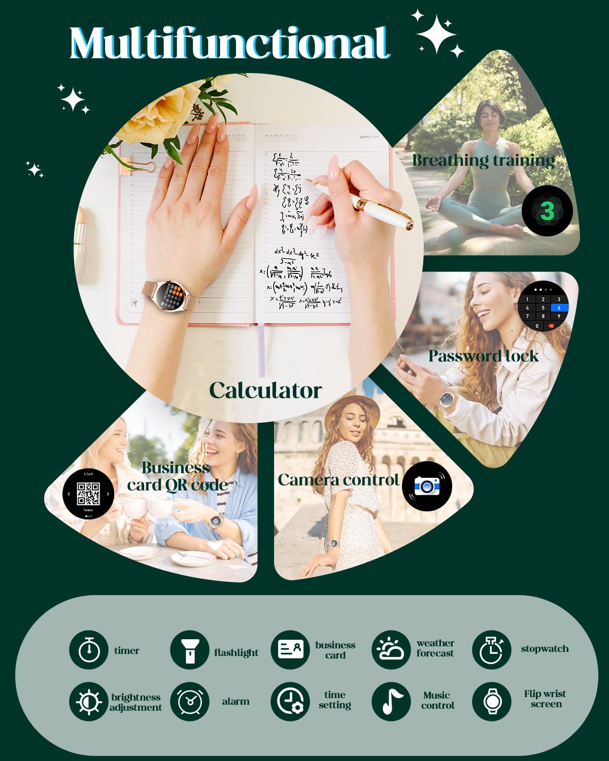 Reloj Inteligente Mujer Smartwatch con llamada: 1.27"TFT Pantalla Táctil Smart Watch Bluetooth con Frecuencia Cardíaca SpO2 Sangre Presión Arterial Sueño Deportivo IP68 Impermeable para iOS Android
