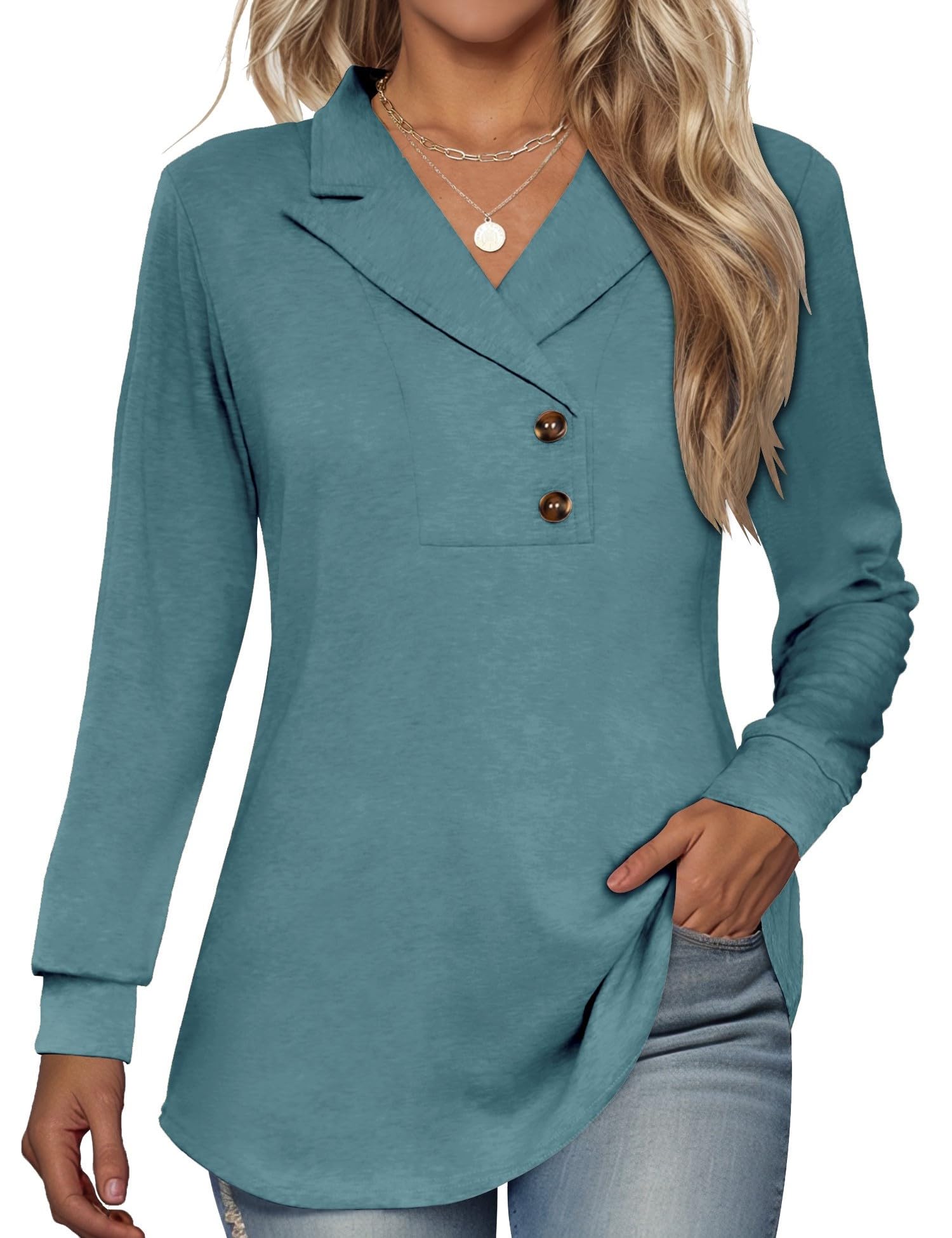 Tisfeer Sweatshirt Damen Pullover V-Ausschnitt Langarmshirt Elegant Business Lässig Tunika Tops Herbst Winter Einfarbig Oberteile