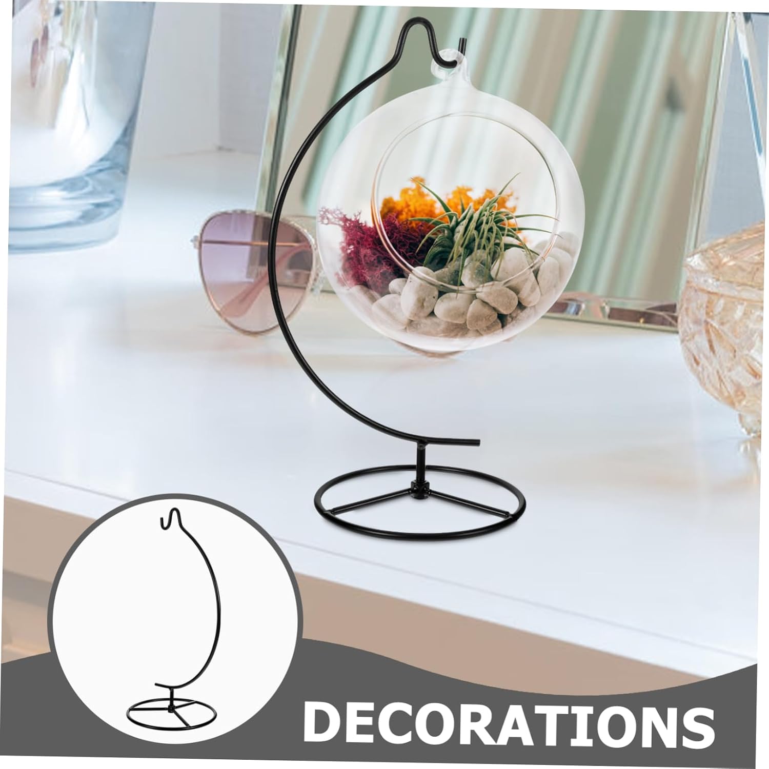 Moon Shaped Iron Globe Holder for Air Plant Display Rack