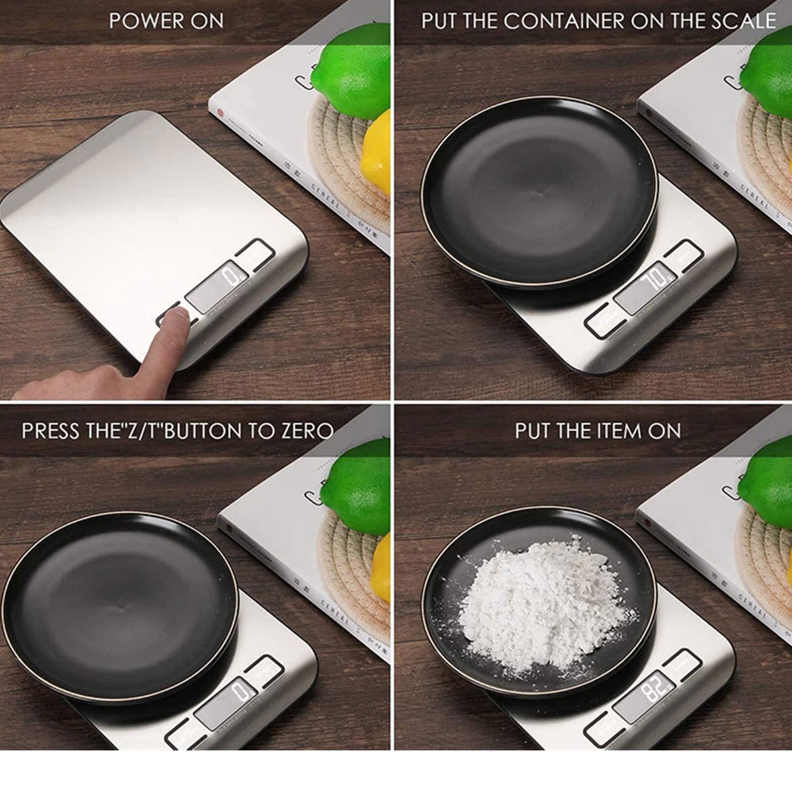 JINGYAN Báscula de Cocina Báscula de Cocina Digital Alimentos multifunción Balanza Acero Inoxidable Pantalla LCD Medición onzas Cocinar Hornear