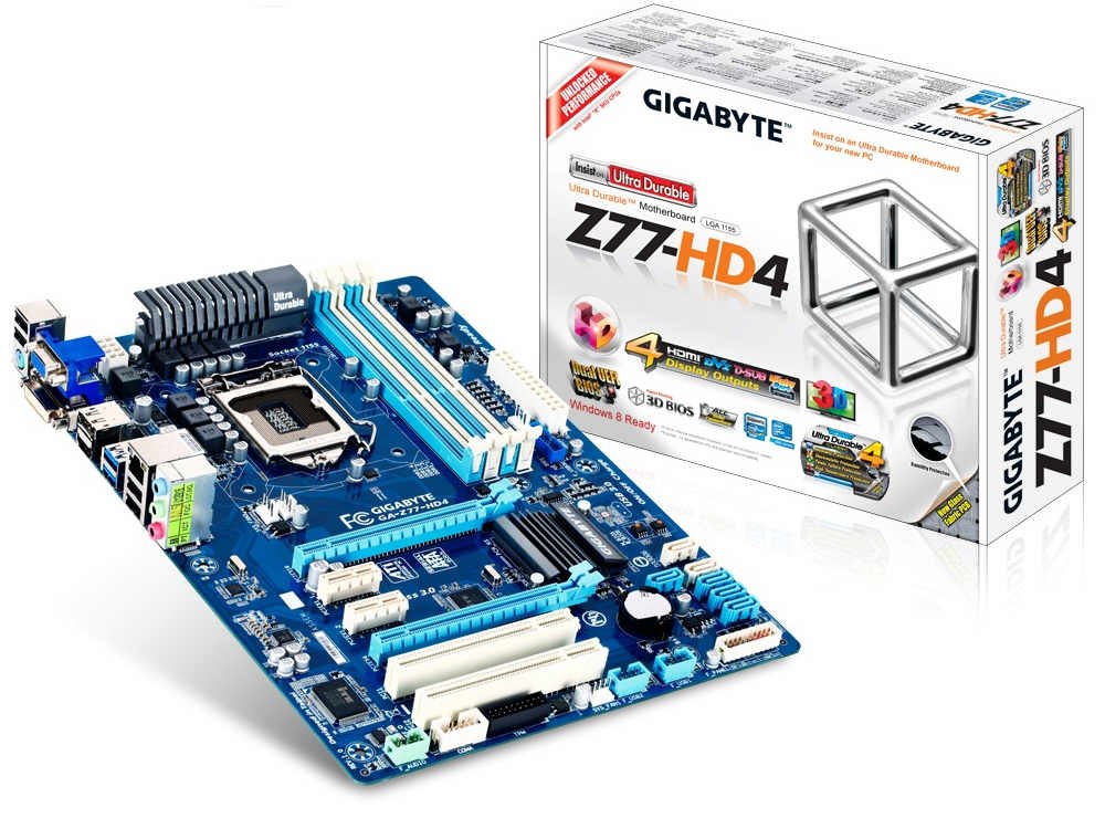 Gigabyte LGA 1155 DDR3 1600 Intel Z77 HDMI Display Port SATA 6Gb/s USB 3.0 ATX Intel Motherboard with UEFI BIOS GA-Z77-HD4