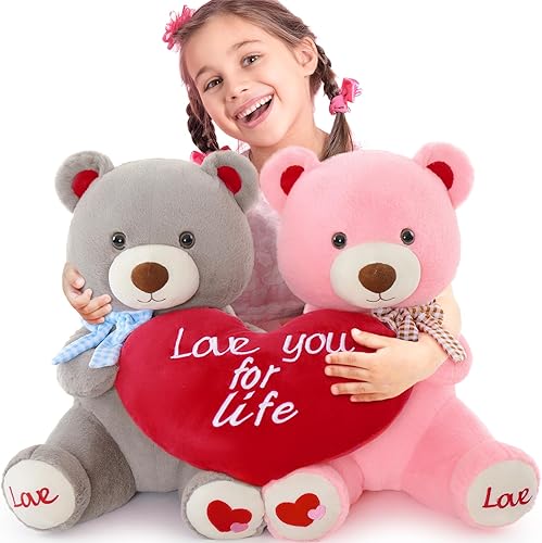BENINY Oso de peluche gigante de corazón rojo de 6 pies, oso de peluche grande con bordado I Love You para novia, Navidad, cumpleaños, regalos