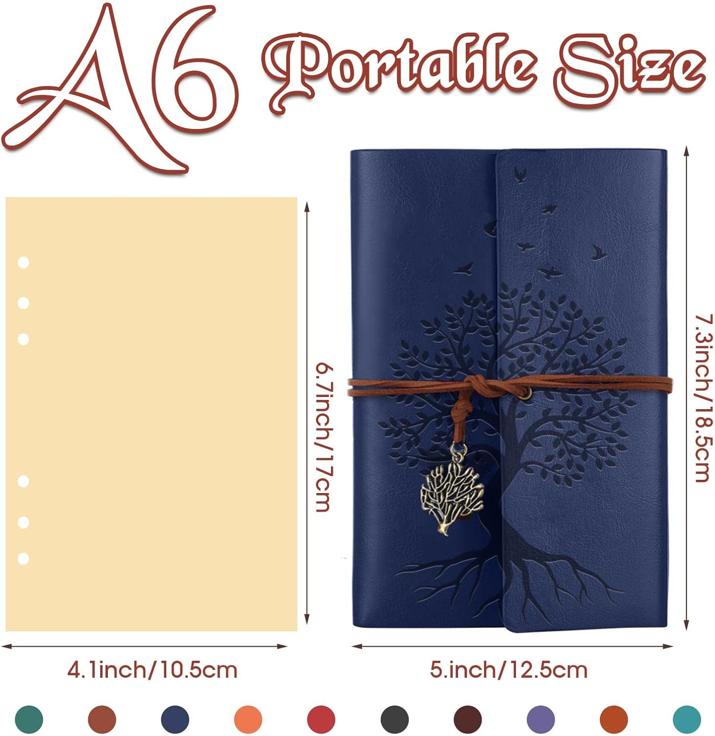 PU leather Journal notebooks Tree Life Bound Journals Diary Vintage Refillable Blank Notebook Retro Leather Notebook Blank Loose Leaf Travelers Journal for Women Men, 7 Inch (Vivid Color,10 Pcs) - Image 3