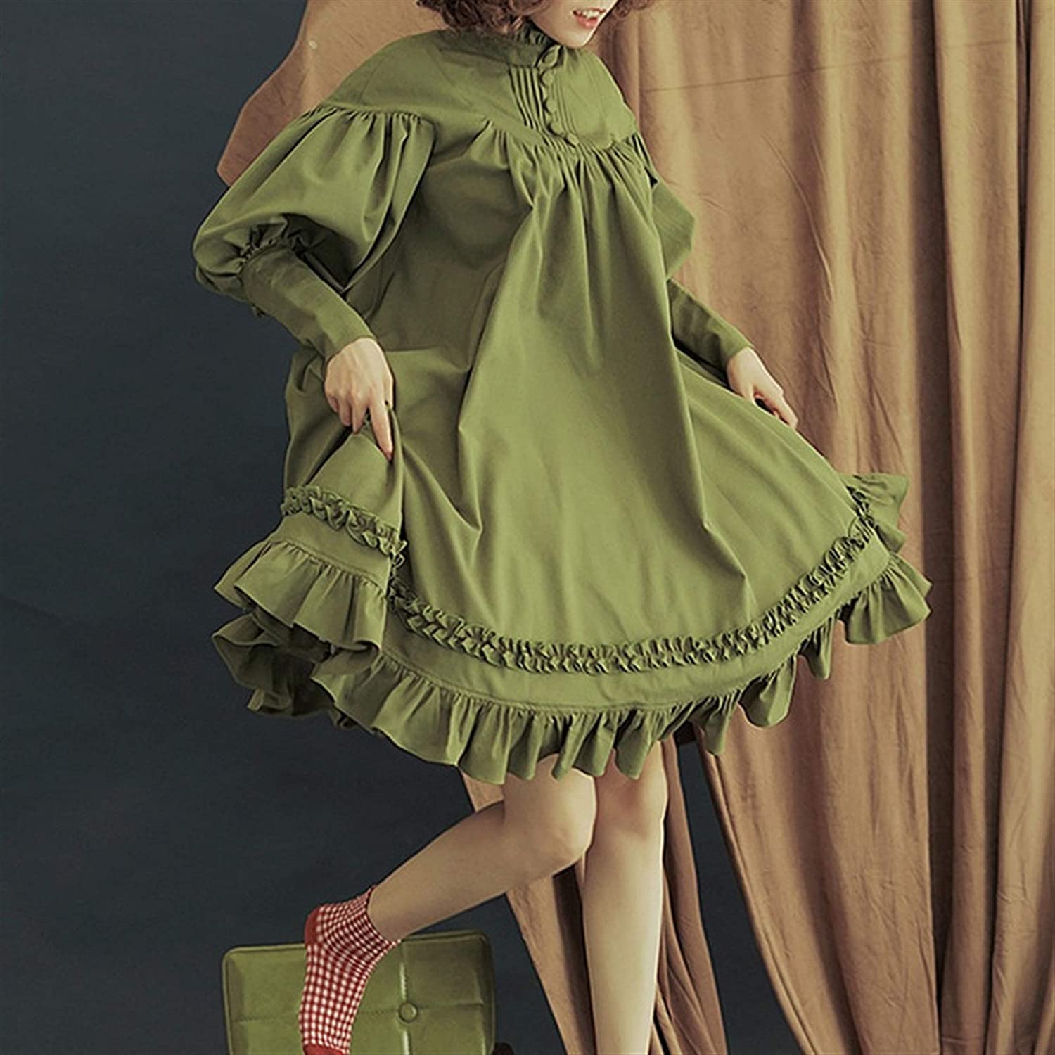 Cosplay Sukienka Lolita Japońskie Miękkie Czarne Sukienki Bawełniane Damskie Księżniczka Sukienka Kostium Dziewczęcy (Color : Army Green, Size : XL)